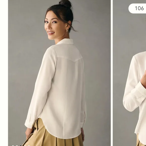 Cloth & Stone Seamed White Button Down Shirt 100% Tencel Lyocell | Sz M | NWOT - Picture 2 of 11